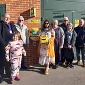 Worthing mayor Henna Chowdhury with New West Durrington Residents Association members, launching the estate's new defibrillator