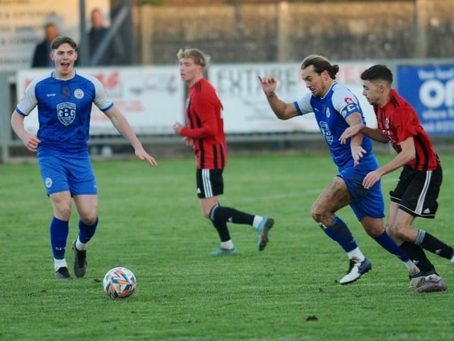 Action from Shoreham's win over AFC Varndeanians in the SCFL premier division