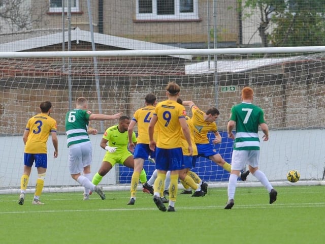 Action from Lancing's win over Corinthian in the Isthmian south east division