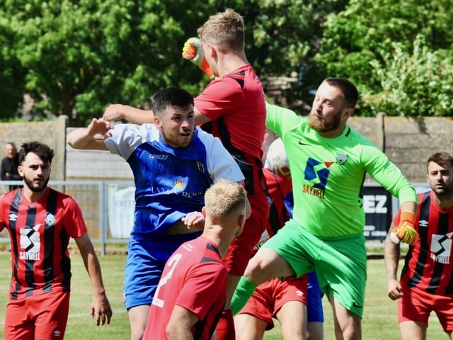 Action from a pre-season friendly between Shoreham and Worthing United at Middle Road