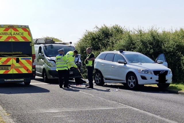 A road in Eastbourne has been closed following a collision between two vehicles this morning.
