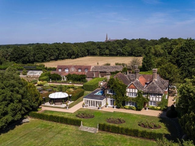 An aerial view of the nine-bedroom property set within 14 acres