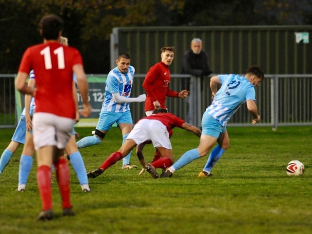 Action from Arundel FC's 2-1 win at home to Worthing United in the SCFL division one