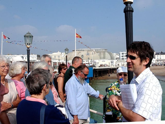 Local historian Chris Hare gaving a talk on Worthing Pier