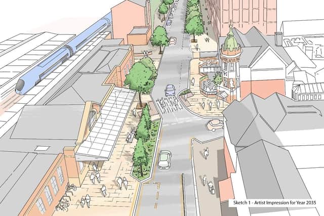 Key elements of the Worthing Railway Approach project will include: new paving; additional trees and plants; additional seating and the widening of paving and crossing points ‘for pedestrian safety’. Photo: West Sussex County Council
