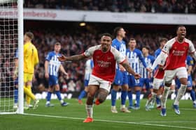 Gabriel Jesus of Arsenal celebrates after scoring against Brighton & Hove Albion