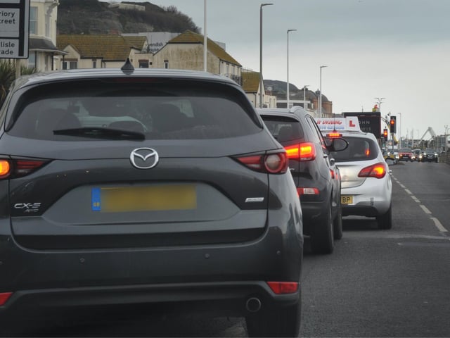 Roadworks on January 20 2025. Pedestrian improvements Albert Road & A259 Denmark Place, Hastings.