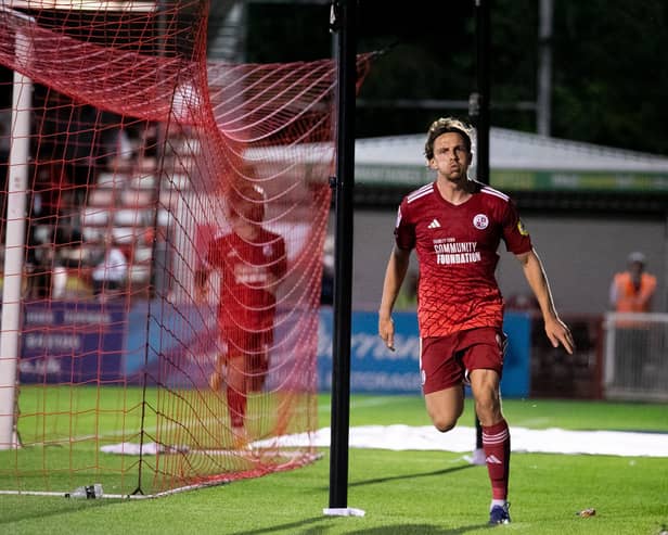 Danilo Orsi celebrates one of his 20 goals this season | Picture: Eva Gilbert