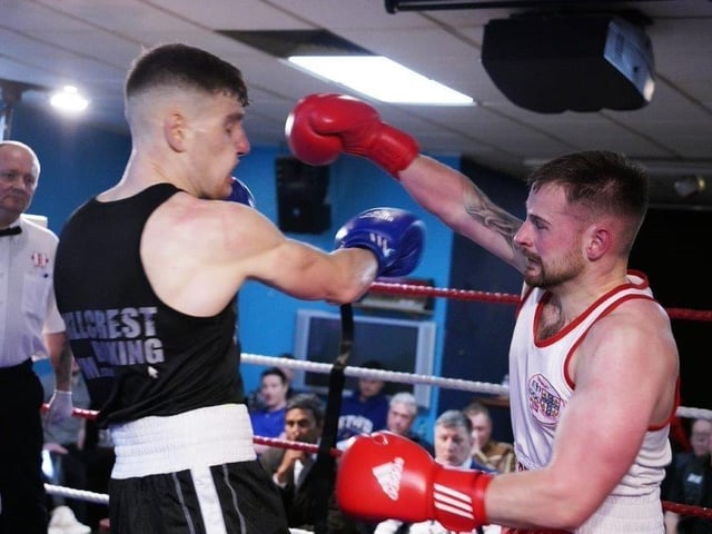 Action from Crawley's junior boxing squad at their annual blockbuster at the Goffs Park Social Club on Sunday. Picture by Max Spanner Photography