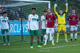 Killian Cahill on his Rocks debut, in goal at Lewes | Picture: Trevor Staff