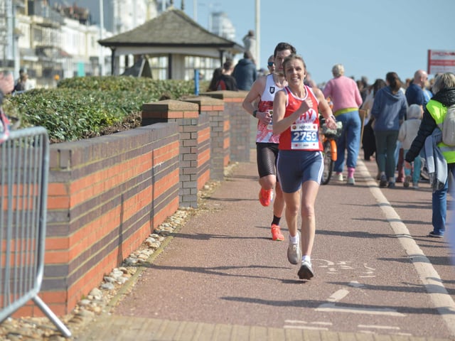 Images from the finish area at the 2026 Hastings Half Marathon