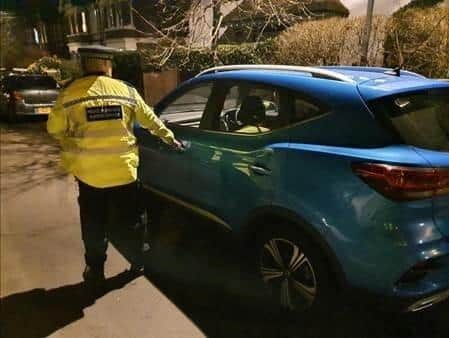 Officers from the neighbourhood policing team have been working on car security ‘over the past couple of nights’ –  making sure cars are safely locked up. Photo: Adur and Worthing Police