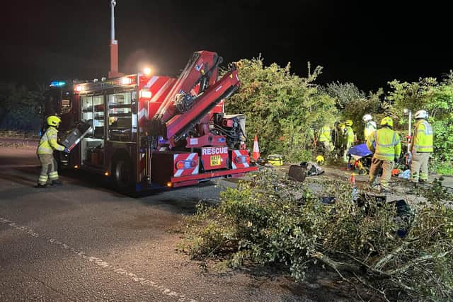 Sussex Roads Police officers and paramedics from South East Coast Ambulance Service joined the multi-agency response after the collision near Shoreham Airport