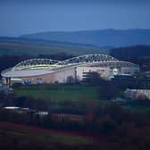 General view outside the stadium prior to the Premier League match between Brighton & Hove Albion and Wolverhampton Wanderers at American Express Community Stadium on January 22, 2021.