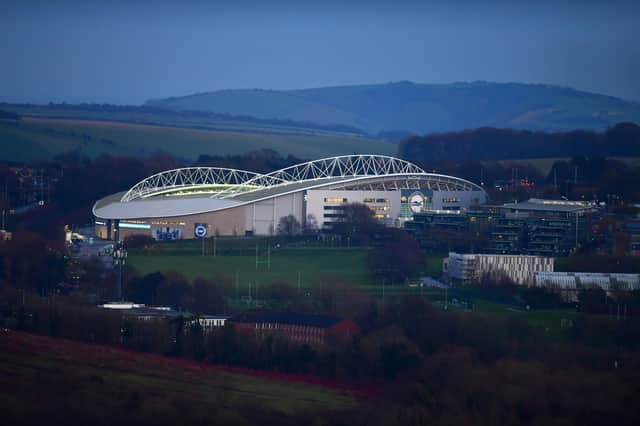General view outside the stadium prior to the Premier League match between Brighton & Hove Albion and Wolverhampton Wanderers at American Express Community Stadium on January 22, 2021.