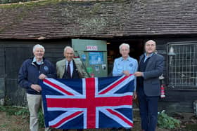 Andrew Griffith MP with Brian Smith and RAF veterans at The Spitfire Experience in Wisborough Green
