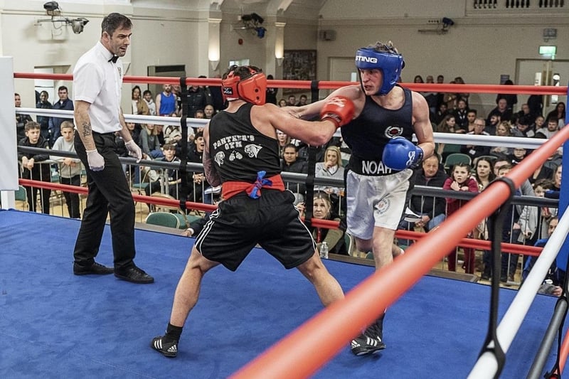 Club captain Noah Jolly goes for glory in Horsham Boxing Club's home show at The Drill Hall