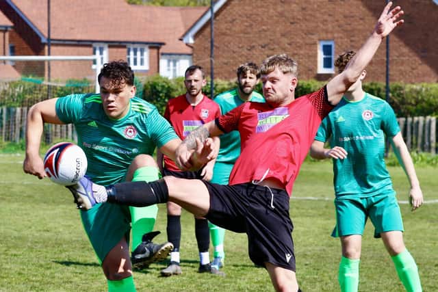 Rye Town in action against Bexhill Town in the recent cup final - and Rye have now been crowned ESFL champions | Picture: Joe Knight