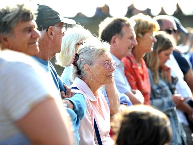 Crowds gather ahead of the Arundel RNLI Duck Race on Bank Holiday Monday.