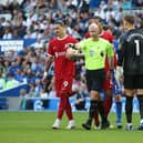 Referee, Anthony Taylor awards a penalty to Liverpool during the Premier League match between Brighton & Hove Albion and Liverpool