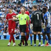 Referee, Anthony Taylor awards a penalty to Liverpool during the Premier League match between Brighton & Hove Albion and Liverpool