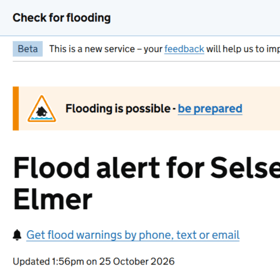 A flood alert has been issued for coastal areas between Selsey and Elmer on Monday (October 26), including Sidlesham, Pagham and Bognor Regis. Photo: Environment Agency/Open Government Licence.