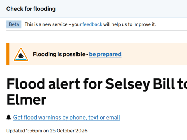 A flood alert has been issued for coastal areas between Selsey and Elmer on Monday (October 26), including Sidlesham, Pagham and Bognor Regis. Photo: Environment Agency/Open Government Licence.