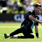 Henry Shipley of New Zealand fields during game two of the T20 International series v Sri Lanka at University of Otago Oval in April 2023 in Dunedin (Photo by Joe Allison/Getty Images)