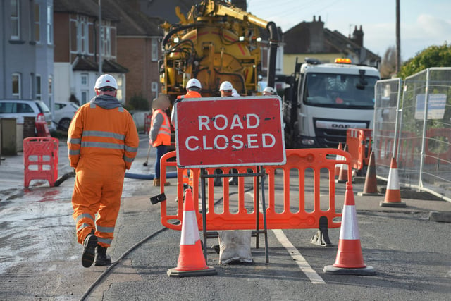 A major sewage leak closed off Bulverhythe Road in St Leonards on February 3 2023.