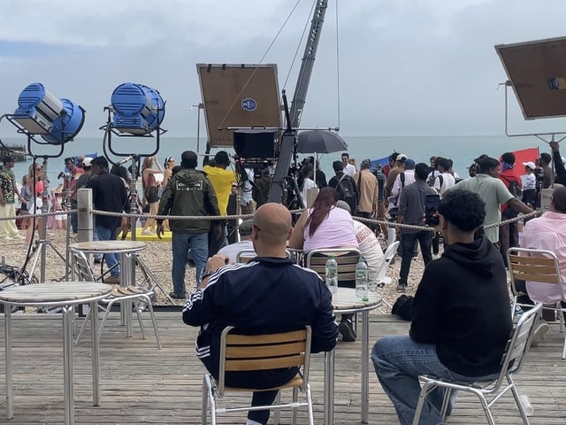 Filming on the seafront
