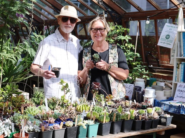 Cactus and succulent collector Eddie Weekes with greenhouse volnuteer Annette Veness.