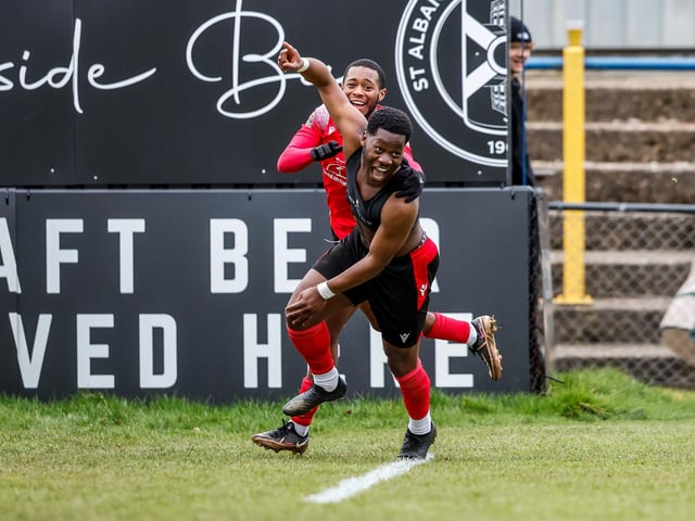 Eastbourne Borough recovered from 2-1 down at half-time to win 3-2 at St Albans City. Picture by Lydia Redman