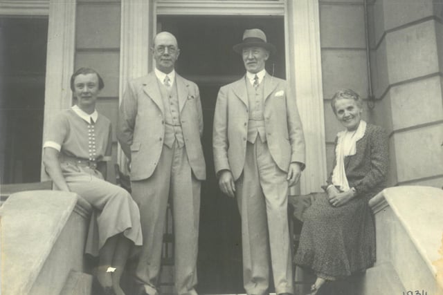 The family outside the hotel in 1934