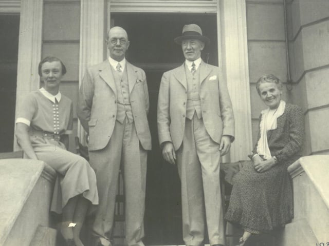 The family outside the hotel in 1934