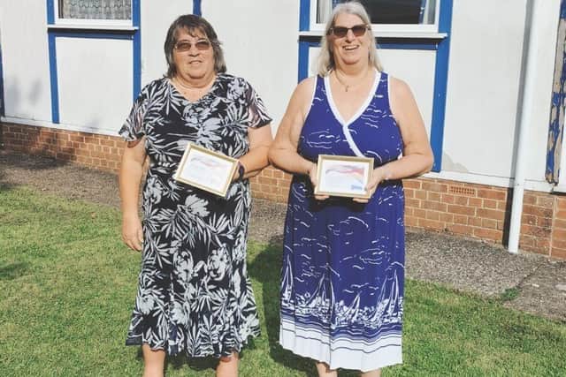 Veronica &amp; Sue with their certificates at Burgess Hill Guide Hall  