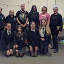Pupils from Burgess Hill Academy with Burgess Hill town mayor Peter Chapman and other members of the partnership organisations