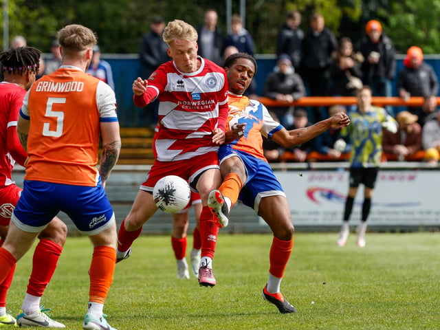 Action from Eastbourne Borough's final-day 3-2 win at Braintree - the Sports have stayed up with six points to spare