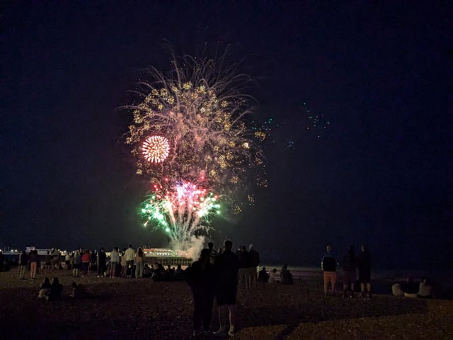 Worthing Lions Festival fireworks were launched from the end of Worthing Pier on July 27, 2024, to a crowd of hundreds on the beach and promenade
