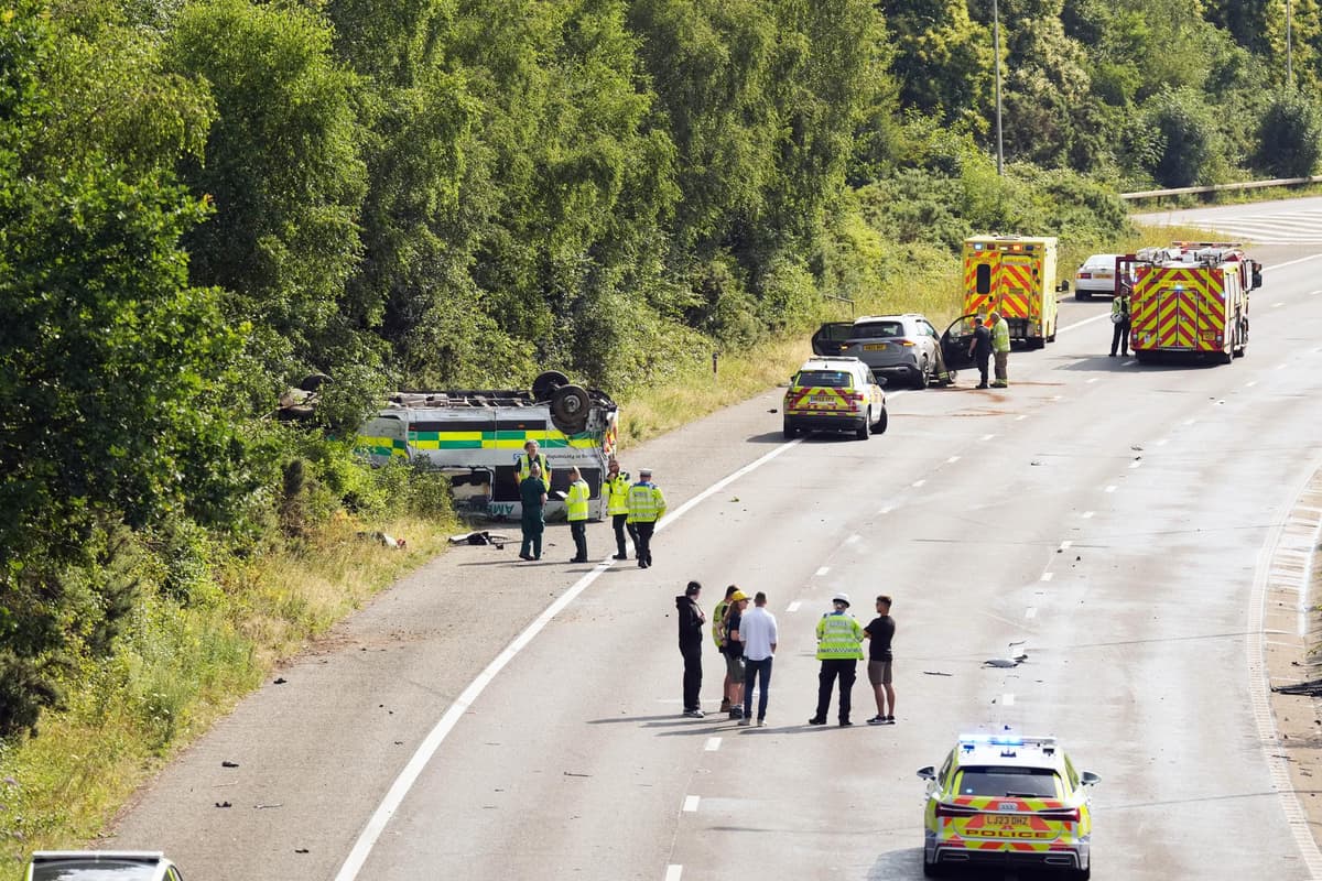 M23 closed after ambulance overturns near Crawley; recovery operation ...