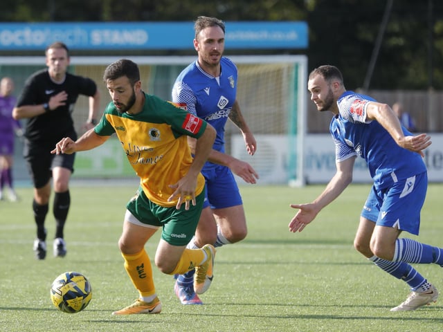 Action from Horsham's 2-0 home defeat to Bishop's Stortford in the Isthmian Premier on Saturday