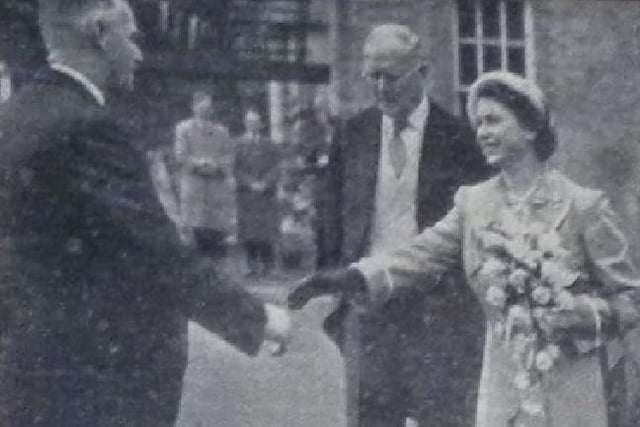 Mr A.V. Oakton, secretary-administrator of Worthing Hospital Group, being presented to Princess Elizabeth by Sir Charles Little