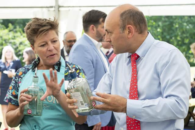 Kathy Caton, founder and MD of Brighton Gin, with Andrew Griffith, MP for Arundel and South Downs. Picture by  Liz Finlayson/Vervate