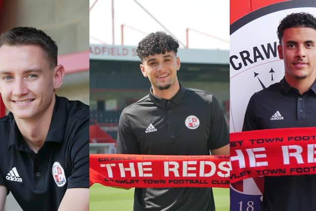 From left: Ben Wells, Moe Shubbar and Jayden Davis have signed one-year deals at Crawley Town. Pictures courtesy of Crawley Town FC