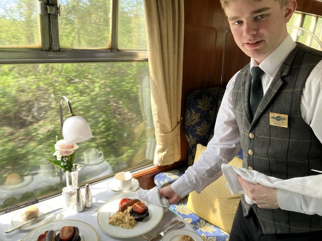 The full English - complete with grilled back bacon, Cumberland sausage, Stornoway black pudding, griddled flat mushroom and vine tomato with Freshfield Farm scrambled eggs