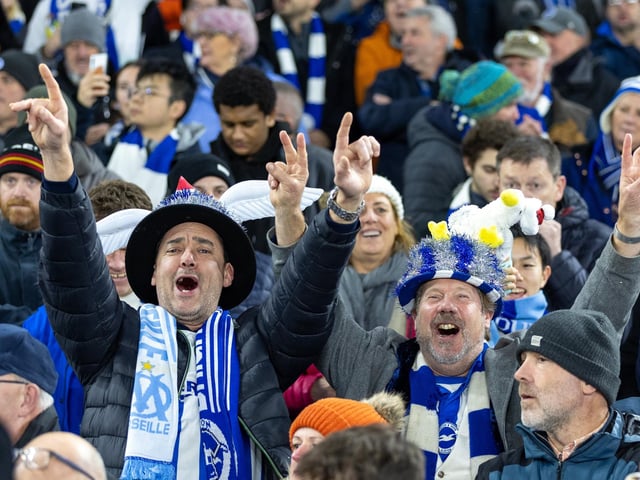 Action and crowd shots from Brighton and Hove Albion's Europa League clash with Marseille at the American Express Stadium.