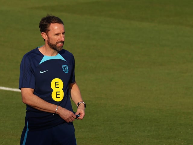 DOHA, QATAR - NOVEMBER 26: Gareth Southgate, Head Coach of England, looks on during the England Training Session at Al Wakrah Stadium on November 26, 2022 in Doha, Qatar. (Photo by Alex Pantling/Getty Images)