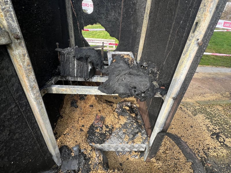 A fire involving a newly installed food dispenser at Brooklands Park in Worthing is believed to have been started deliberately.