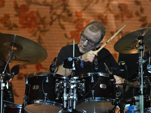 British band Blur drummer Dave Rowntree performs during the music festival Les Vieilles Charrues in Carhaix-Plouguer, western France, on July 14, 2023.  (Photo by DAMIEN MEYER/AFP via Getty Images)