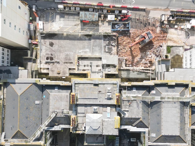Demolition work is continuing at the Royal Sussex County Hospital in Brighton to make way for a new Sussex Cancer Centre.