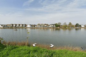 Police are investigating after a man was reportedly hit in the leg by a projectile or BB gun pellet while sitting by a pond in Southbourne. Photo: Google Earth.